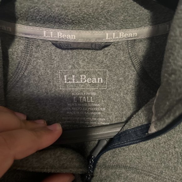 LL Bean Sweater Mens L Large Gray Polar Fleece Quarter Zip Long Sleeve Pullover - Picture 2 of 4